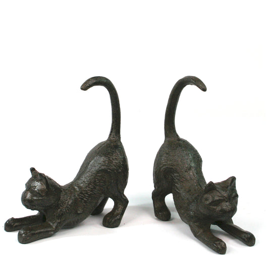 Cast Iron Bookends - Stretching Cat