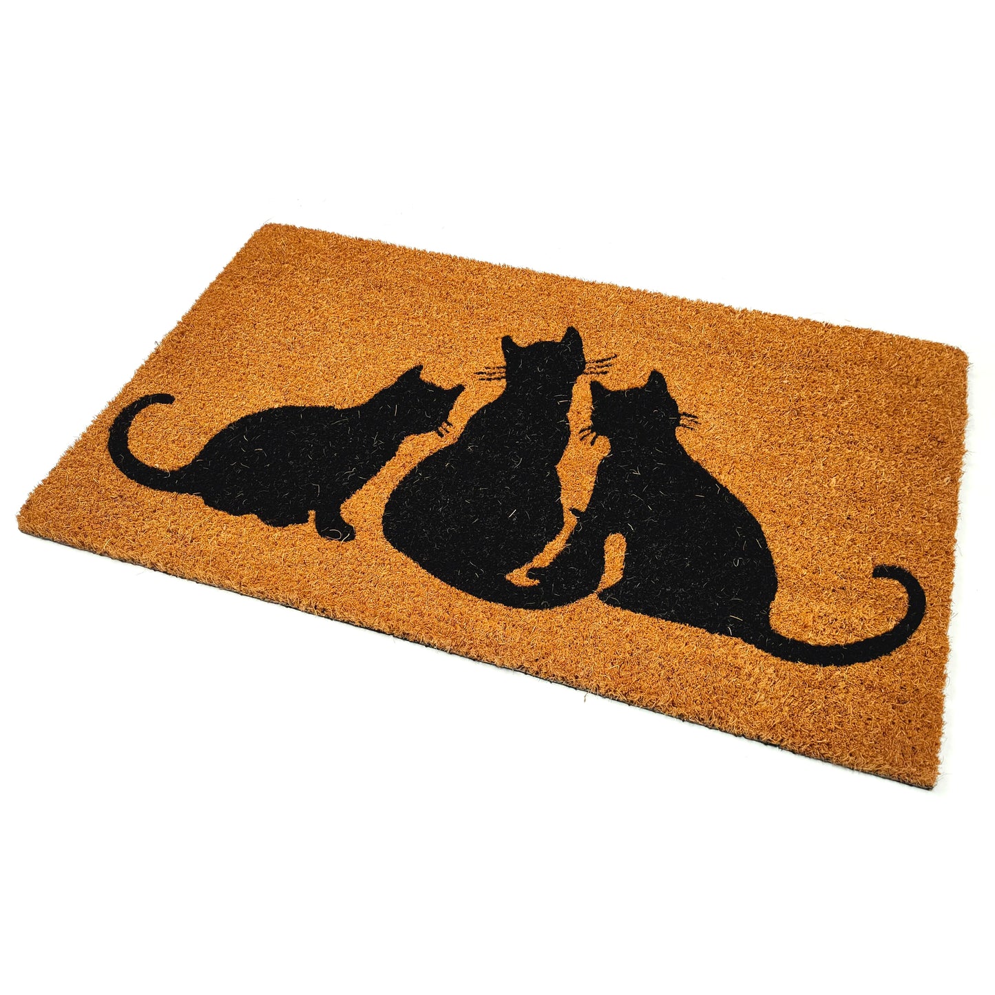 Charming Coir Door Mat with Trio of Silhouetted Cats | Durable and Slip-Resistant | 75cm x 45cm | Perfect for a Cat Lover