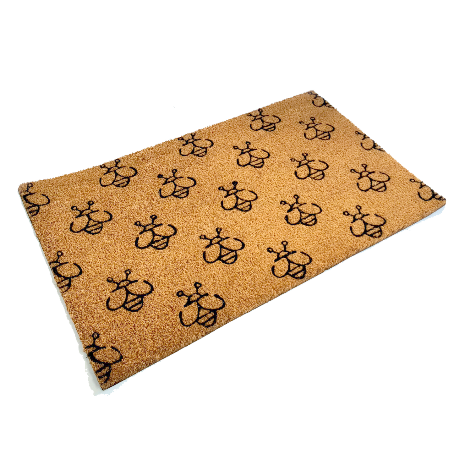 Country Chic Coir Door Mat with Repeating Bumble Bee Pattern | 75cm x 45cm | Durable, Slip-Resistant, and Eco-Friendly
