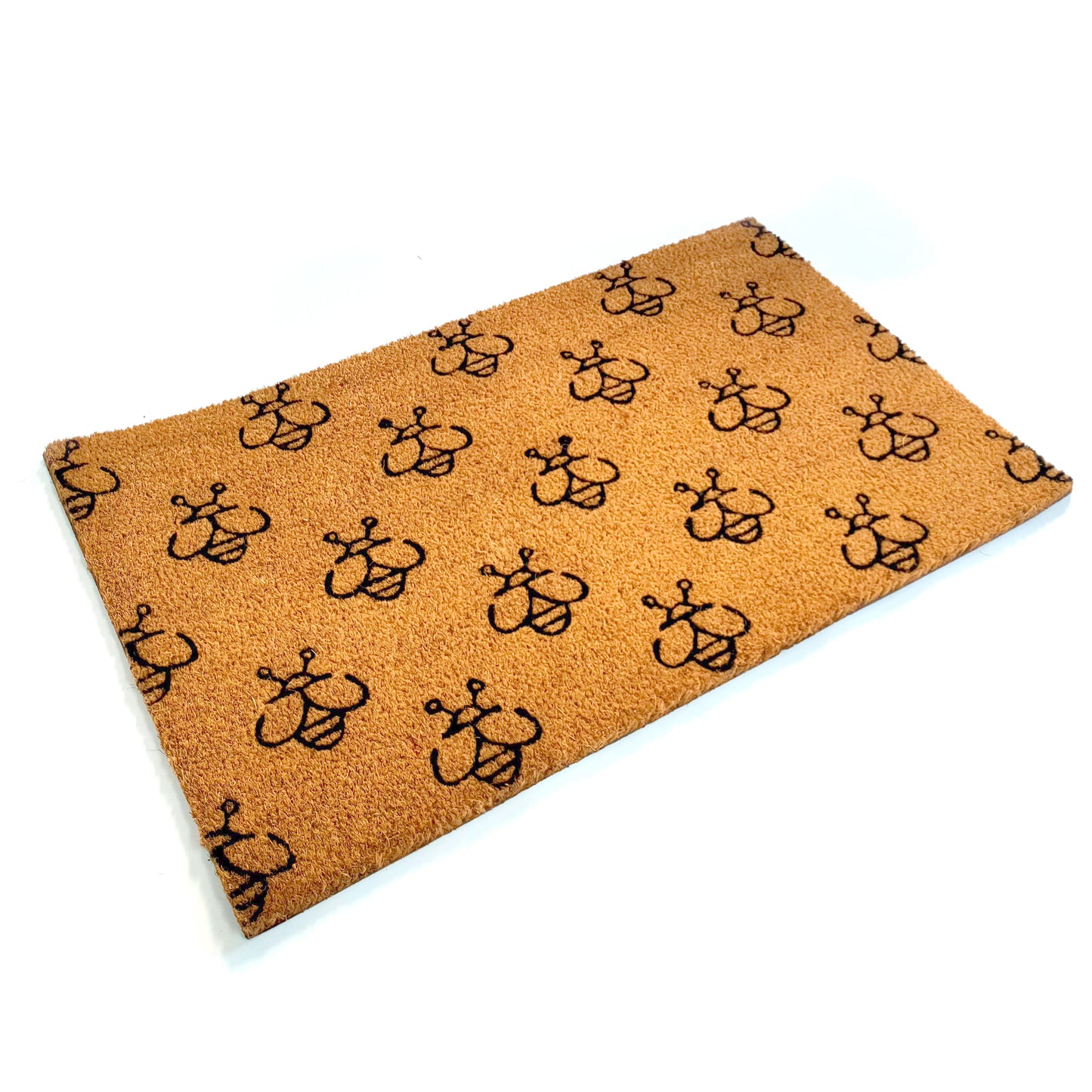 Country Chic Coir Door Mat with Repeating Bumble Bee Pattern | 75cm x 45cm | Durable, Slip-Resistant, and Eco-Friendly